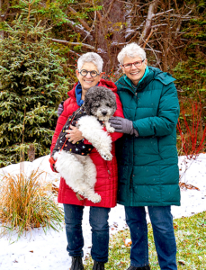 Cumberland Crossing residents Lea Hopkinson, Peg Adams and dog Buddha